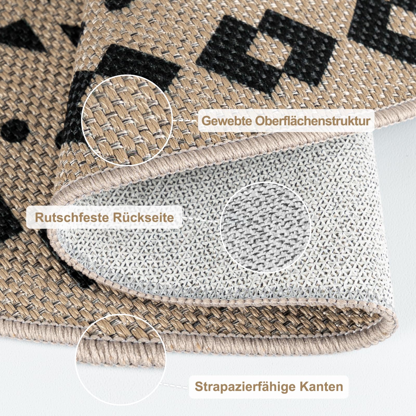 SIWB Tappeto esterno in iuta naturale, resistente alle intemperie, stile boho per soggiorno, cucina e corridoio 120 cm