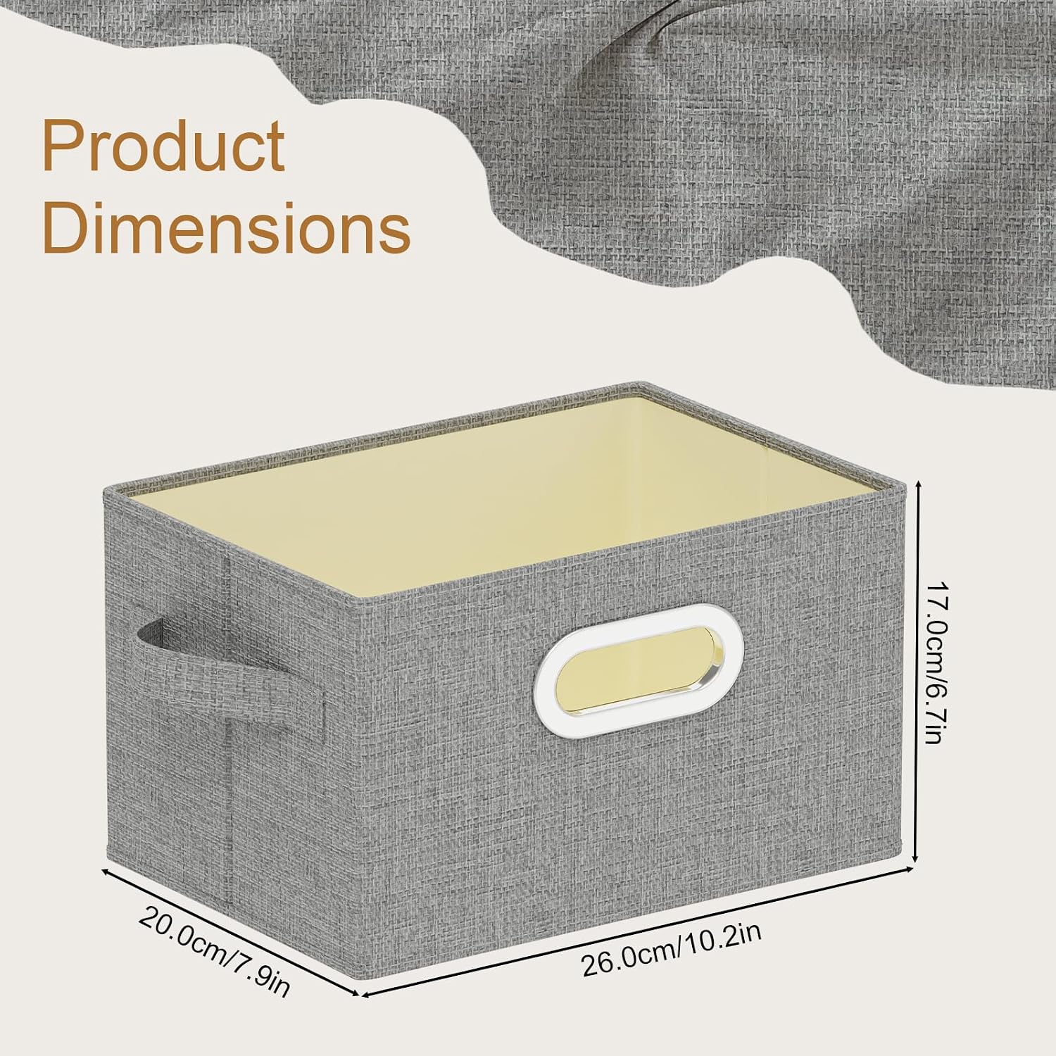 Washable Storage Box with Fabric Handle,Grey,10.2x7.9x6.7in,4 Pack image 4