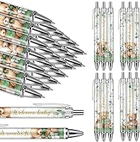 Vista 19 de Chuangdi 24 bolígrafos naranja para baby shower, bolígrafos retráctiles a granel, tinta negra con regalos para invitados, suministros escolares