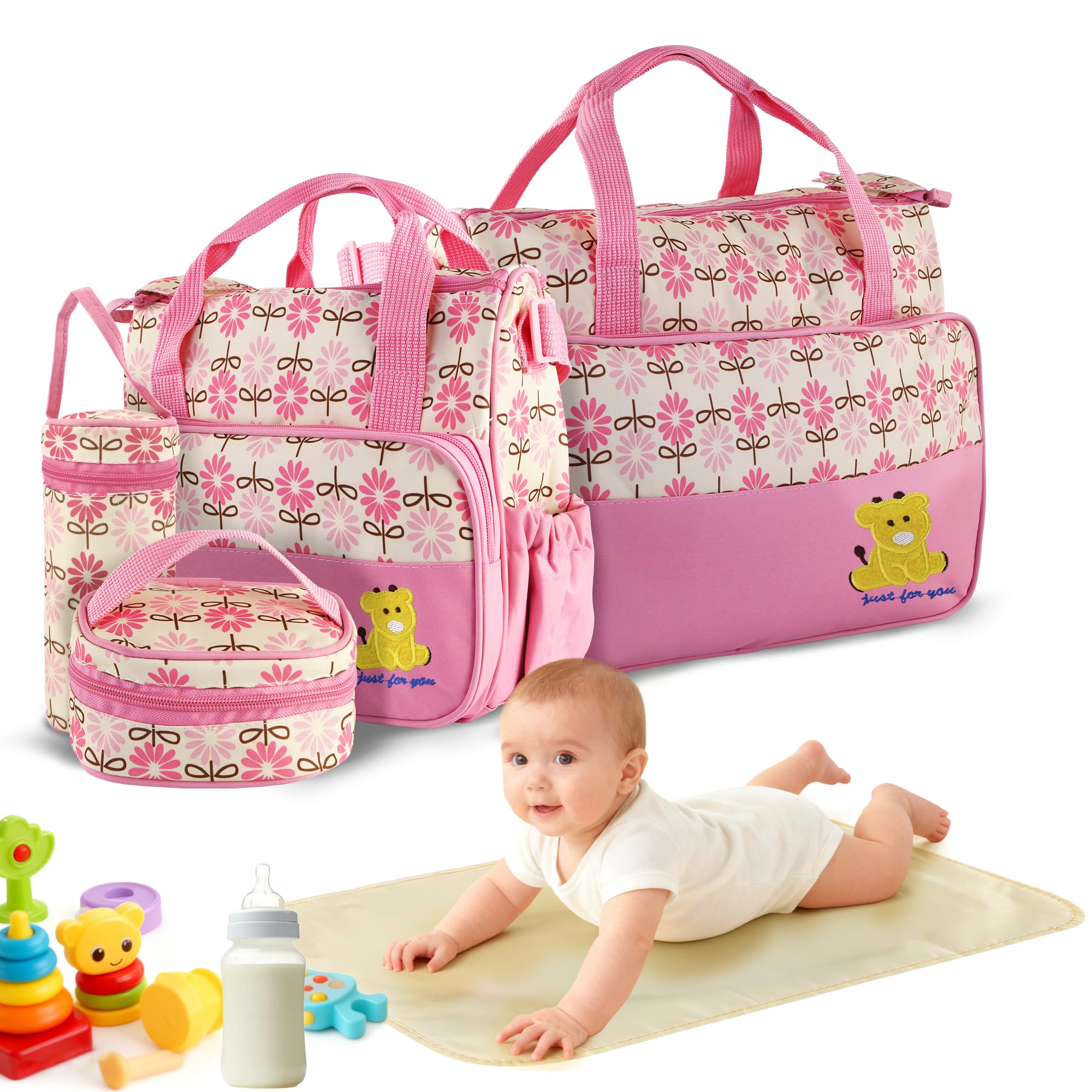 Juego de bolsas de pañales para niños, niñas, mamá, bolsas portátiles para cambiadores, bolsa grande para mamá, juego de 5 bolsas de pañales de viaje
