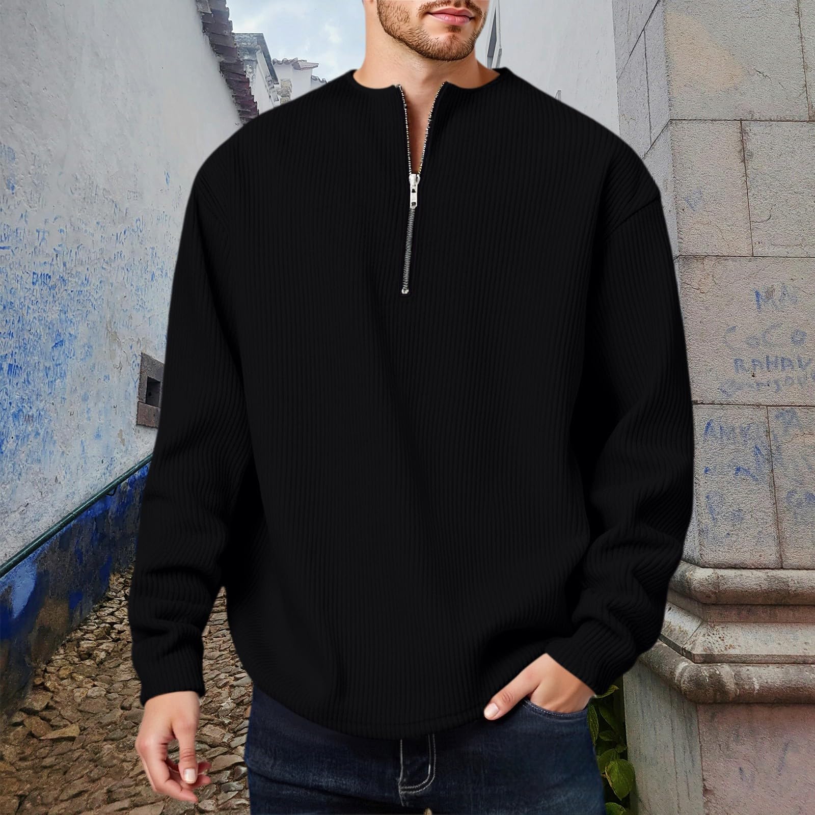 Chaqueta Verano Hombre Sudadera Informal Holgada Sin Cuello con Media Cremallera para Navideño Camisa Manga Corta Ropa De Gym Trabajo Artículos Pesca Camiseta Mangas Sudaderas Mujer