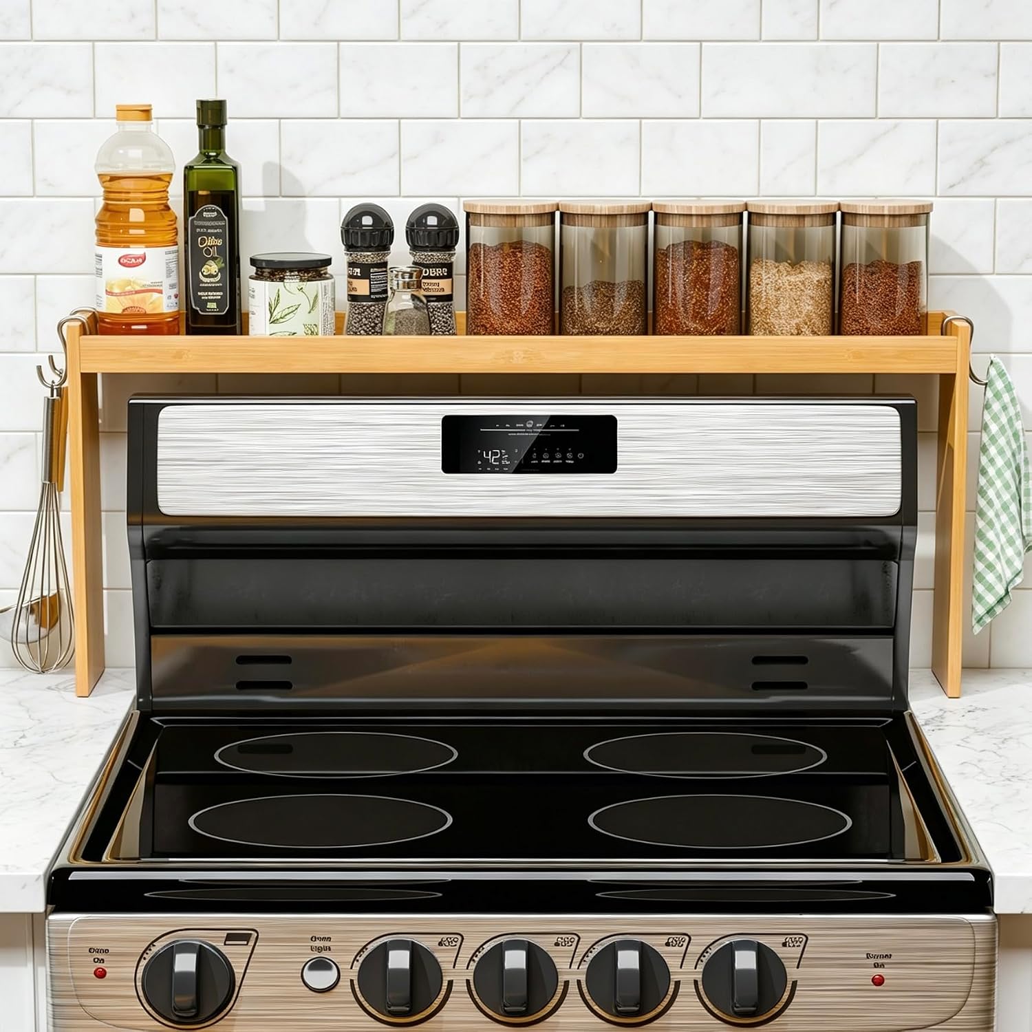 Simple Trending 31.5″ Bamboo Over the Stove Spice Shelf with 2 Hooks