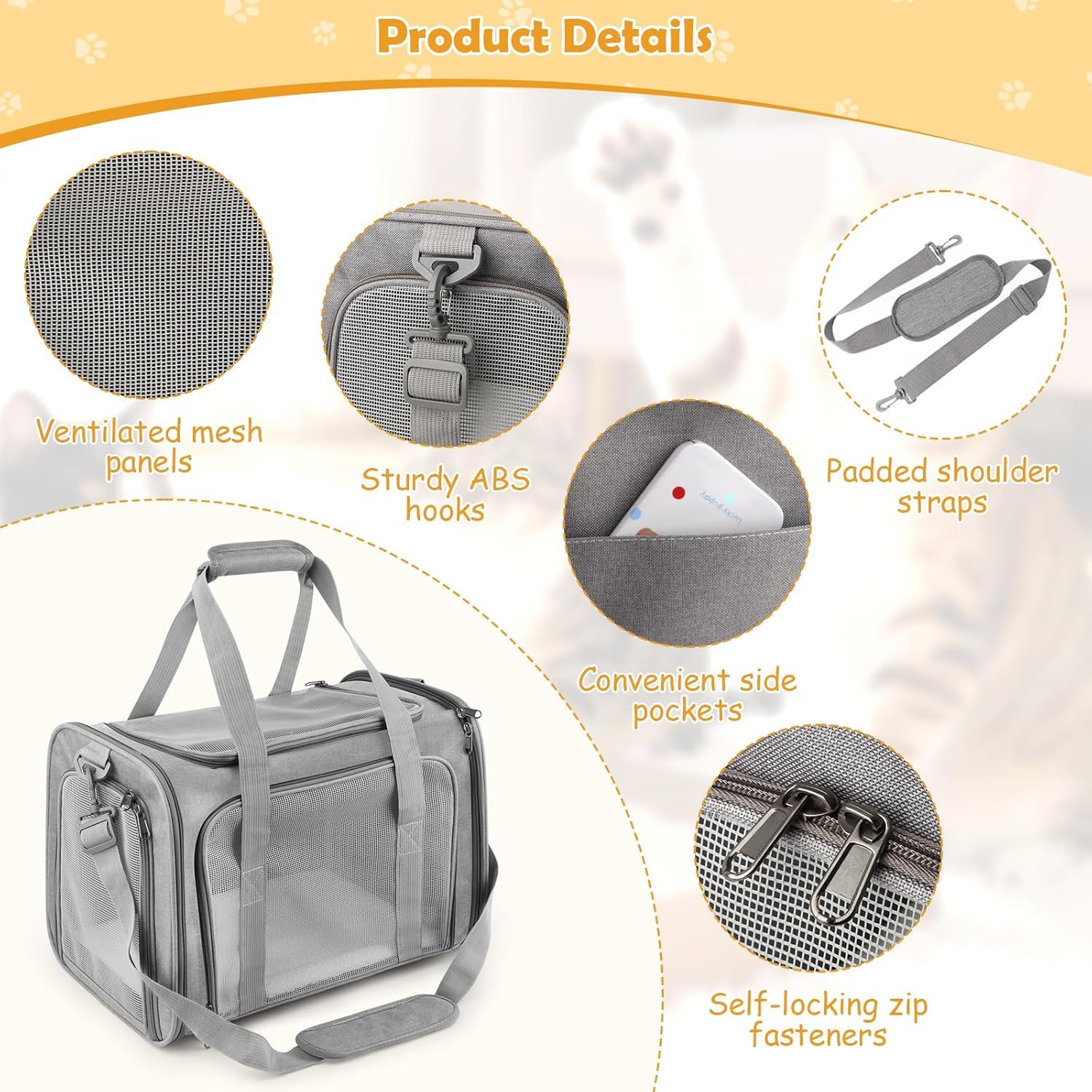 Transportin Gato Grande, 45x30x30 cm Transportin Perro Pequeño Transpirable Plegable, Transportin para Gatos con Correa al Hombro y Colchón Suave, para Coche/Avión, Autoreisbox für Katze