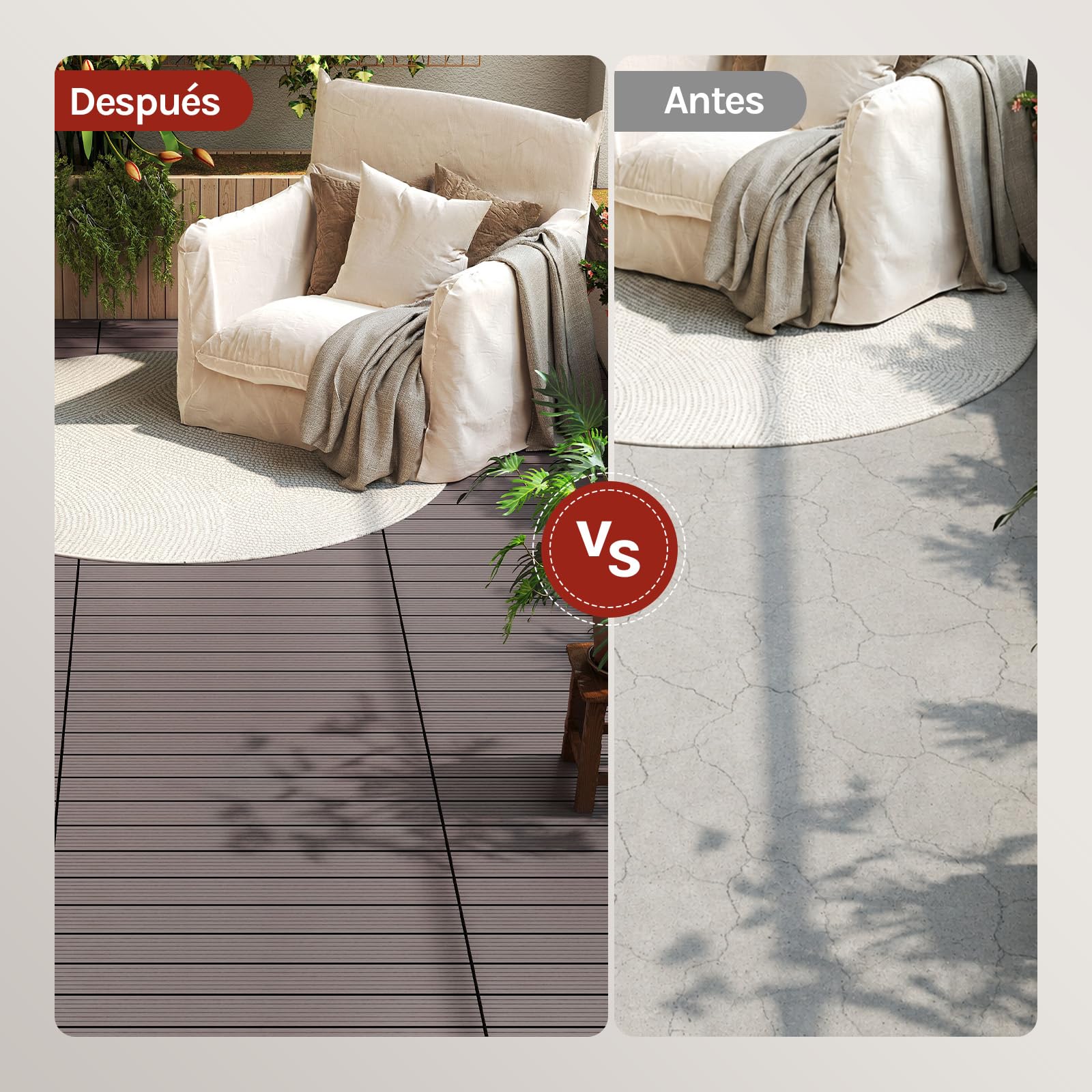 WOLTU 12x Suelo de WPC Baldosas de Madera Exterior para Porche Patios Jardin, 30 x 60 cm 2m² Suelo de Exterior Compuesta Azulejos Baldosas de WPC para Terraza Marrón