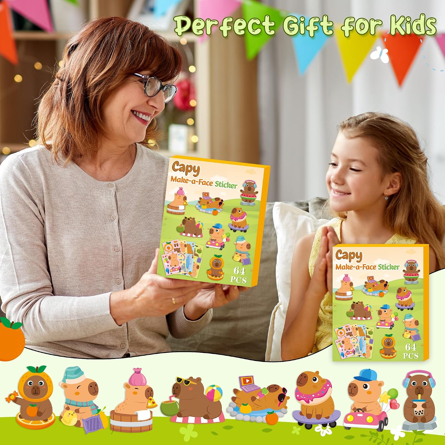 CY2SIDE Capy Face Stickers Sheets - 64PCS Cute Cartoon Animal Make a Face Stickers Games for Kids School Reward Make Your Own Funny Animal Birthday Party Favors DIY Cute Capy Theme Activity image 5