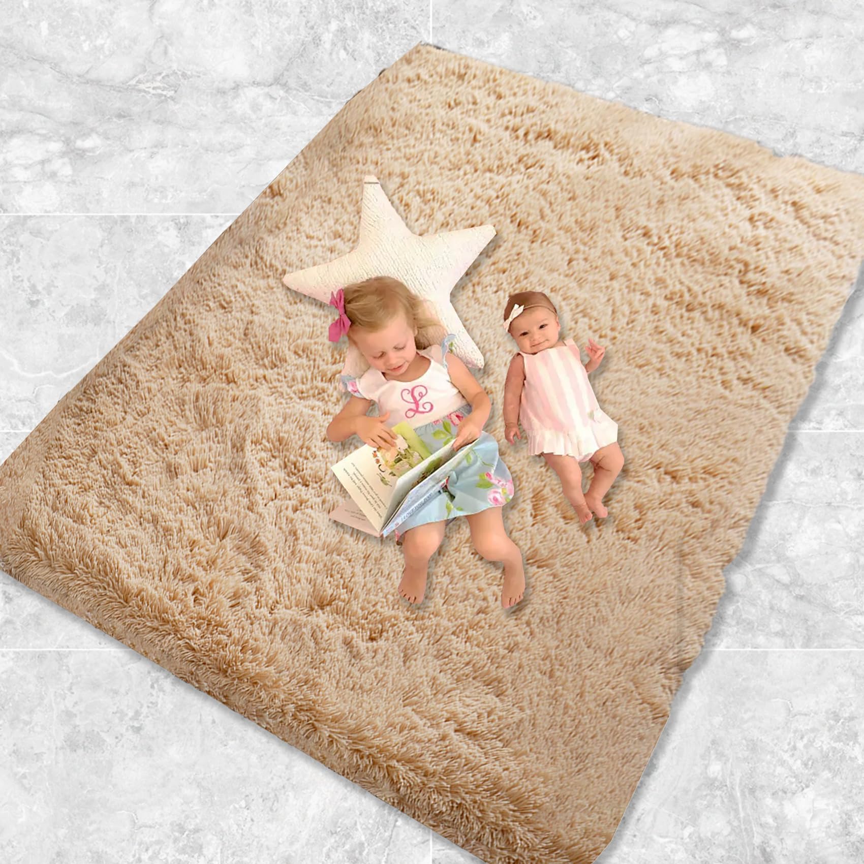 Flauschiger Teppich 55 x 280 cm, Flauschiger Große Größe, rutschfest Langlebig, Faltbar, Zotteligeweicher, Moderner Teppich Fellteppich, Beige