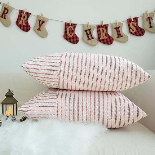 Miniatura 4 de JOJUSIS Juego de 2 fundas de almohada decorativas de lino a rayas azules de 16 x 16 pulgadas para sofá, dormitorio, 16 x 16 pulgadas