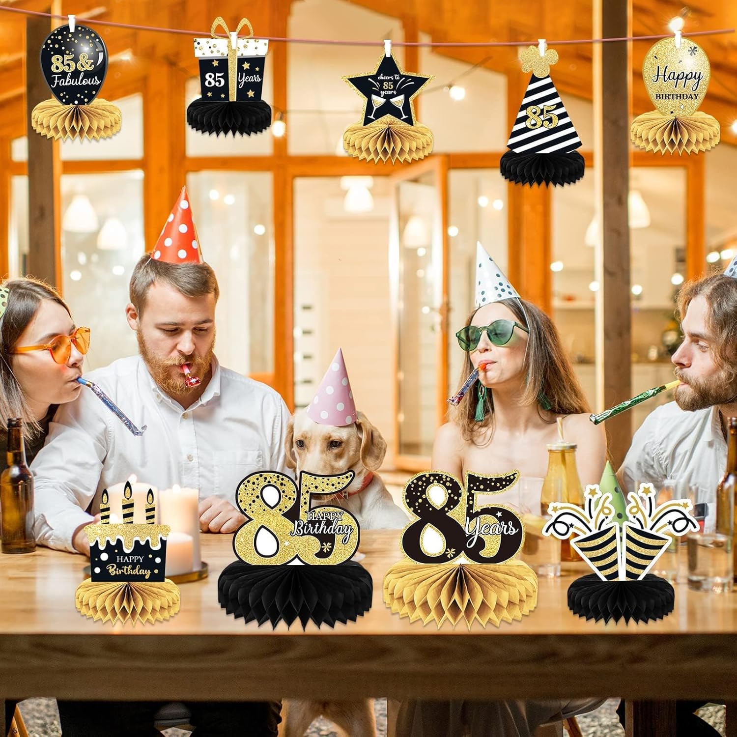9 Pieces 85th Birthday decorations 75th birthday centerpieces for Tables Decorations Cheers to 85 Years Honeycomb Table Topper Happy 85th Birthday Decorations for Men and Woman Eightyfive Years - Image 6