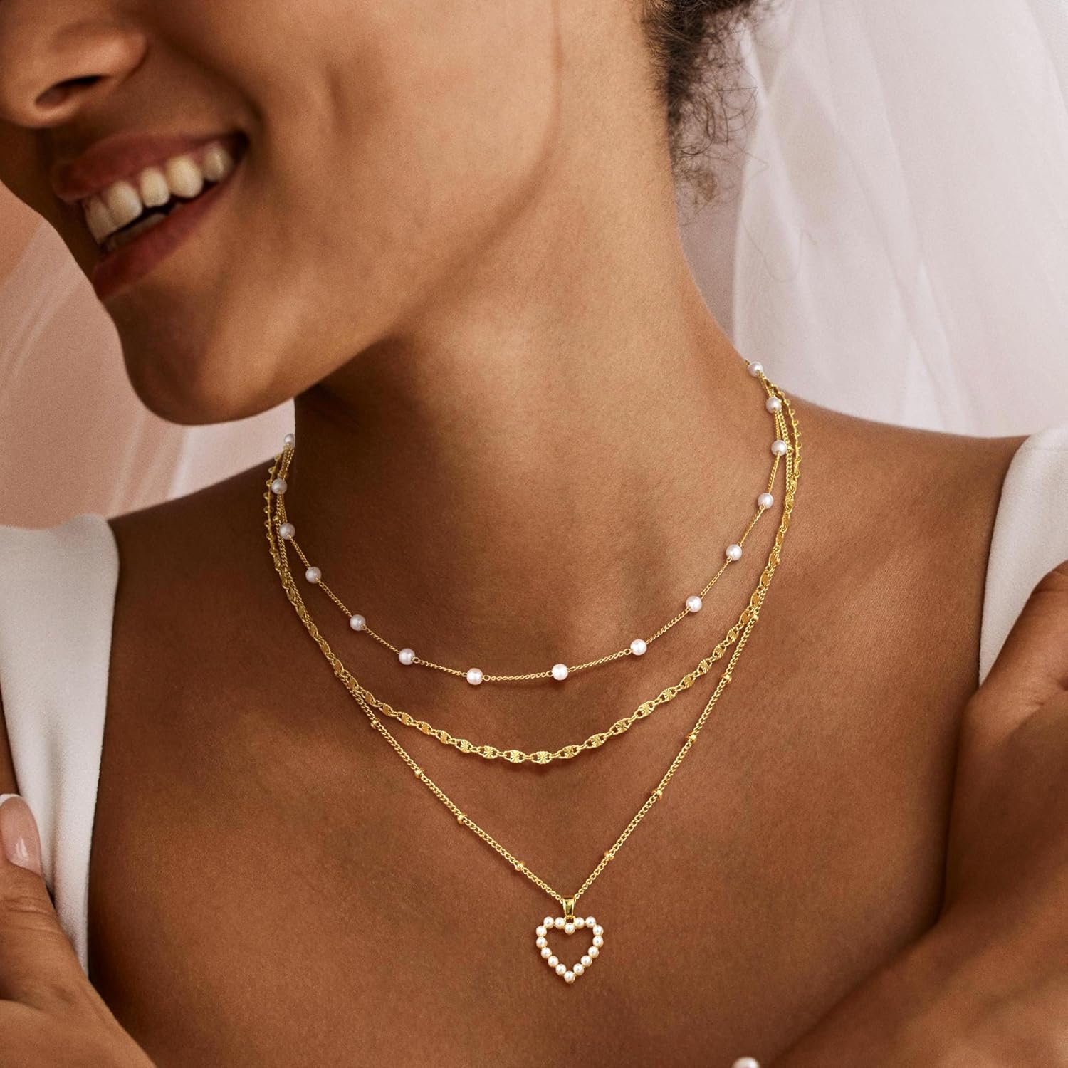 Gold Necklaces for Women,14K Gold/Silver Plated Choker Layered Necklace Dainty Pearl Disc Cross Circle Heart Pendant Chain Stackable Necklaces, Multilayer Jewelry Set Gifts for Women - Image 3