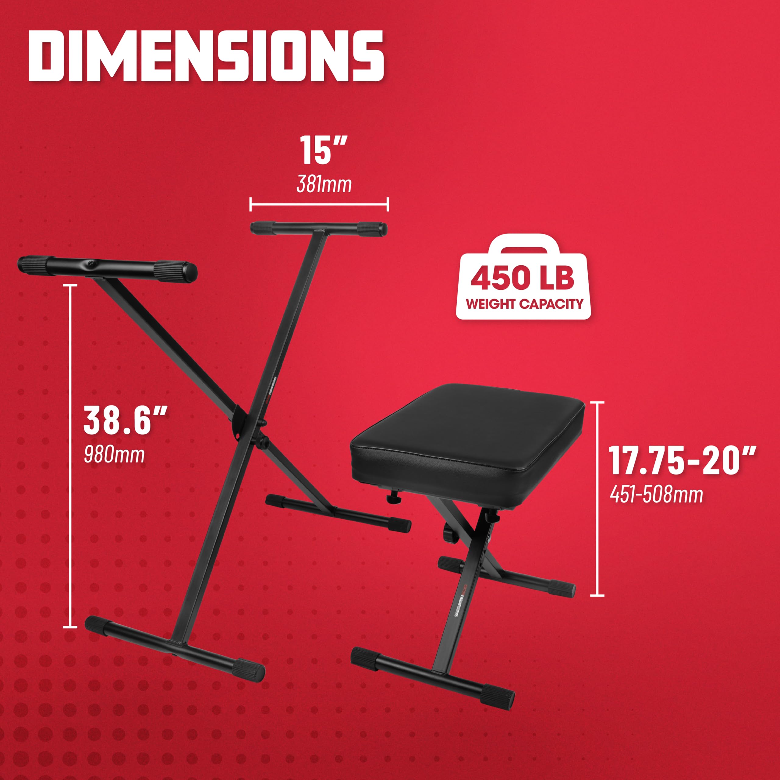 Gator Frameworks Kompakte und klappbare Keyboard-Bank und X-Stand Set; (GFW-KEYBENCH-Set)