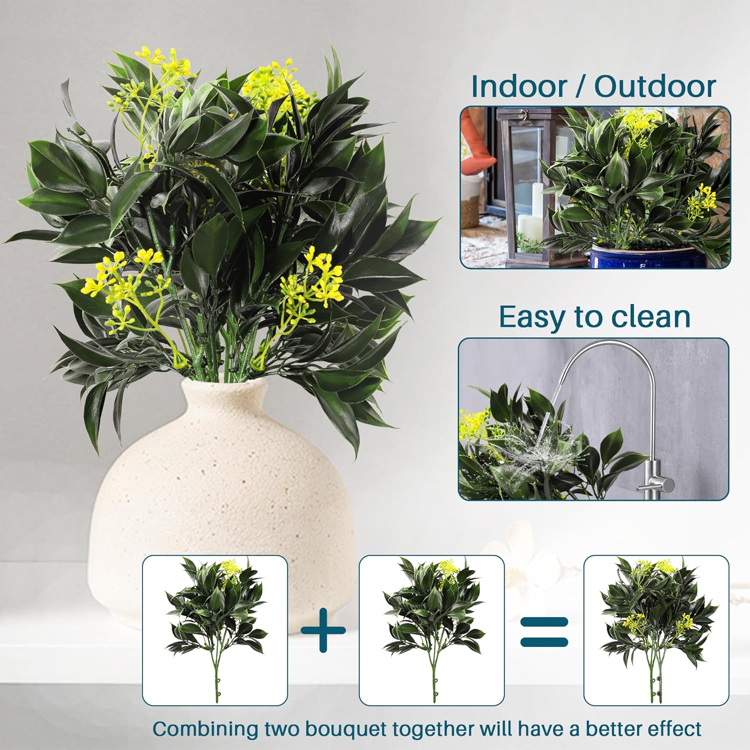 COARBOR 9 PCS Artificial Bushes Plastic Artificial Flowers Fake Outdoor Plants for Home Kitchen Party Flowers Arrangement Wedding Decorations, Green