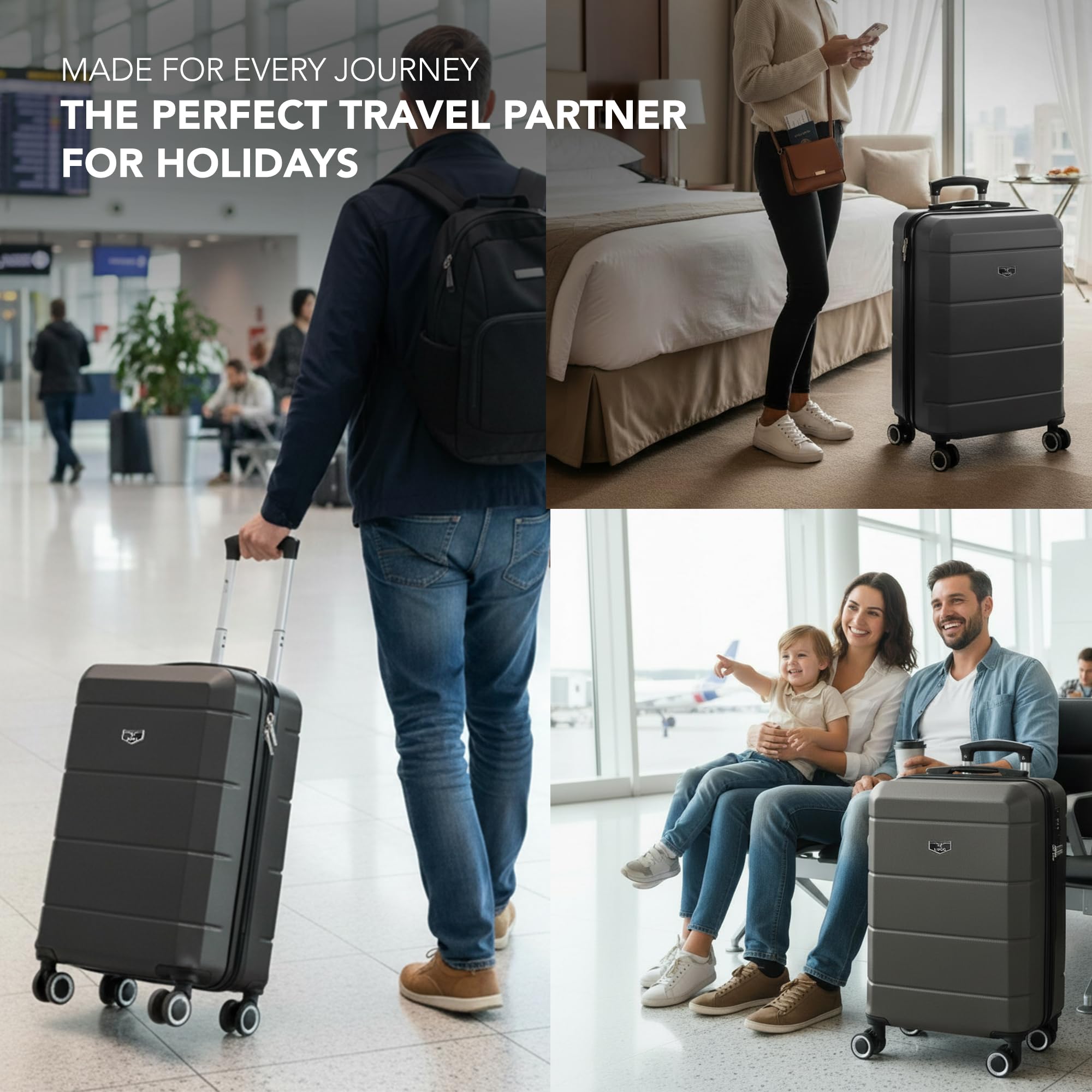 LUGG - Jetset 40cm Suitcase - 40x30x20cm- Ryanair Compatible - Underseat Size - Hard Shell ABS - Spinner & Removable Wheels - Lightweight Travel Luggage- Cream/Brown — view 234