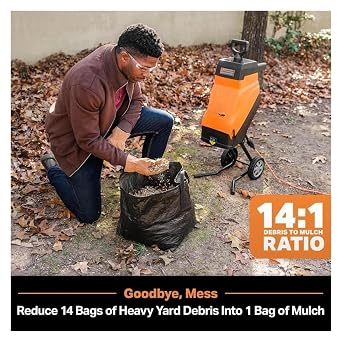 1.8 Inch Cutting Diameter Max Reduction Electric Wood Chipper Shredder 15Amp Safe Reliable
