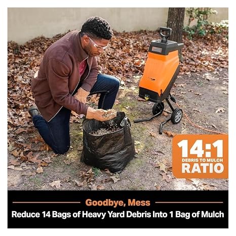 1.8 Inch Cutting Diameter Max Reduction Electric Wood Chipper Shredder 15Amp Safe Reliable