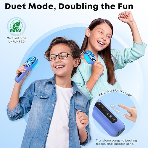 Miniatura 5 de StageSound Micrófono de karaoke, micrófono Bluetooth inalámbrico con luces LED dinámicas, micrófono portátil 5 en 1, máquina de altavoz para cantar