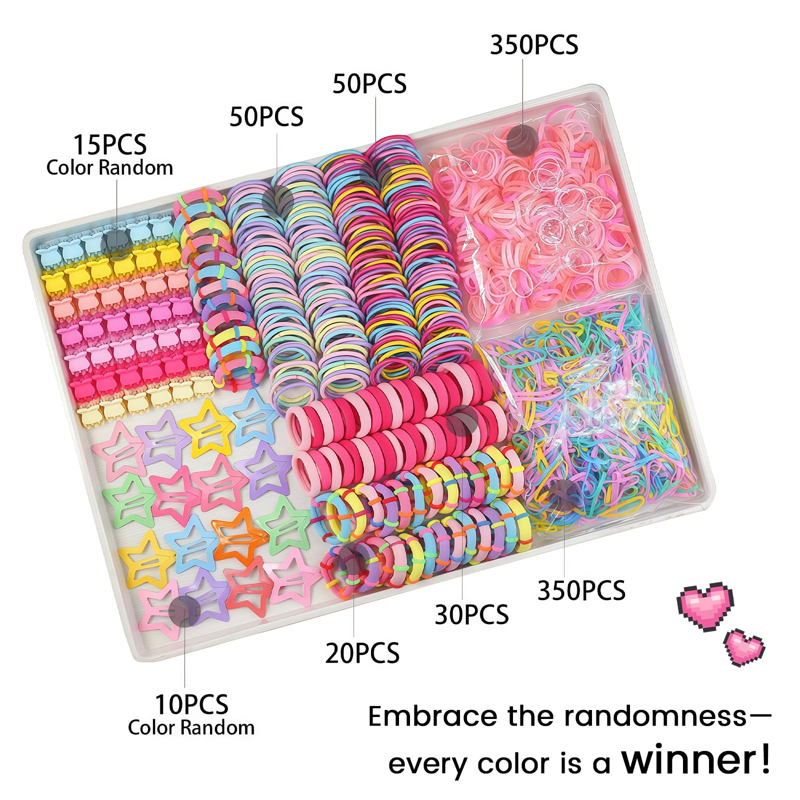 Vesavifaka Girls Hair Rubber Bands Colorful Elastic Hair Ties Hair Bobbles Set Toddler Hair Accessories for Girls with Cute Hair Clips and Box - Image 2