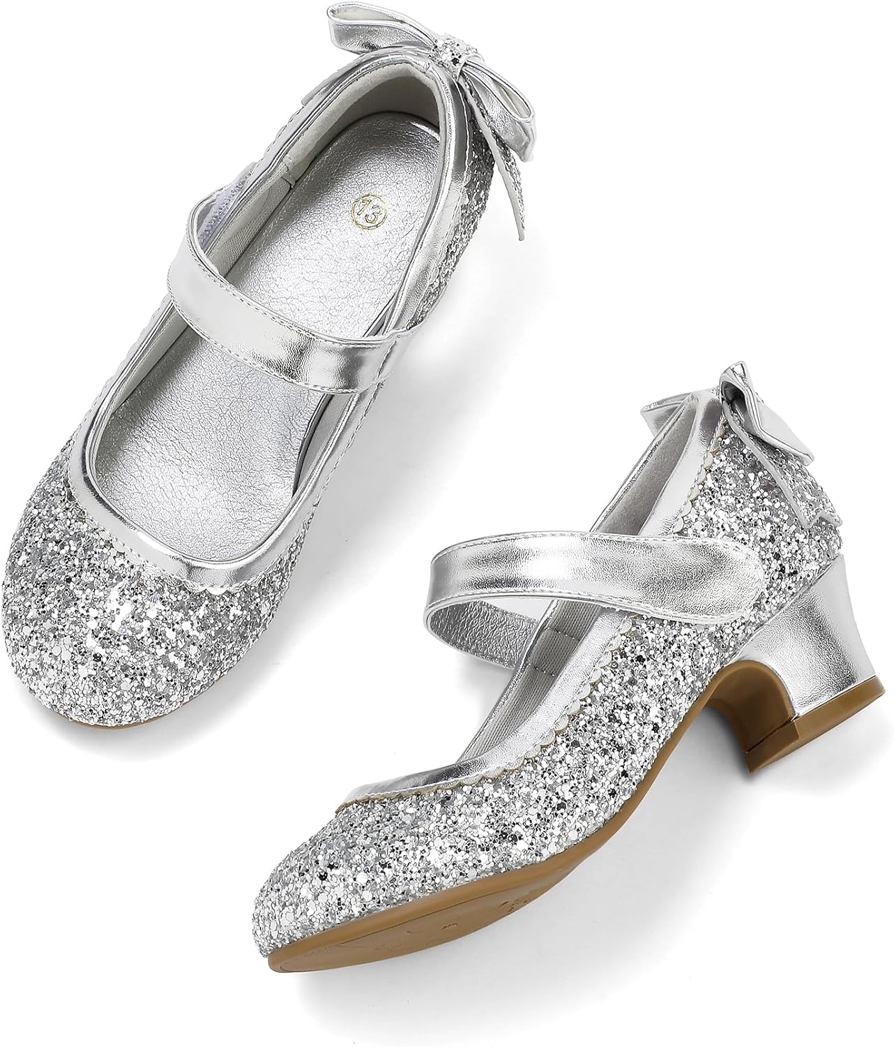 K KomForme Girls Dress Shoes Glitter Mary Jane Pumps with Bow, Low Heel Party Wedding Princess Shoes (Toddler/Little Kids/Big Kids) - Image 5