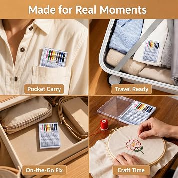 20PCS (2 Boxes) Pre-Threaded Sewing Needles Kit - Assorted Colors with Thread Ready, Handy White Storage Box for Quick Mending & Crafts