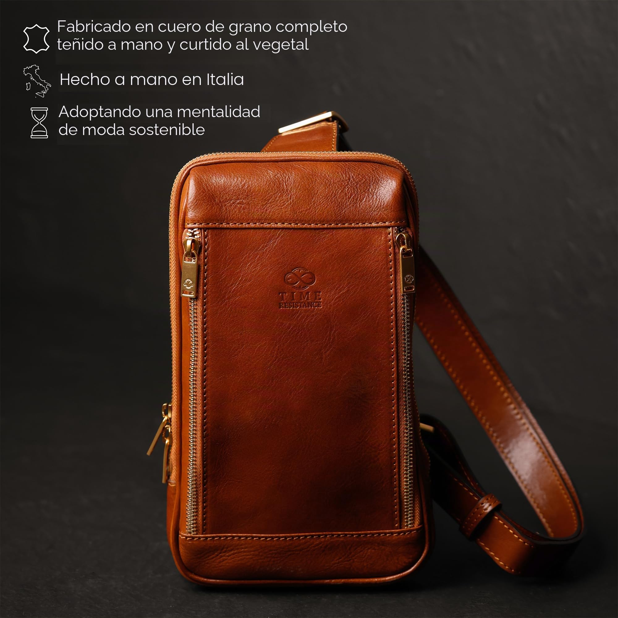 Time Resistance Bandolera de cuero - Bolso bandolera marrón - Bolso bandolera para hombres y mujeres - Mochila de hombro hecha a mano