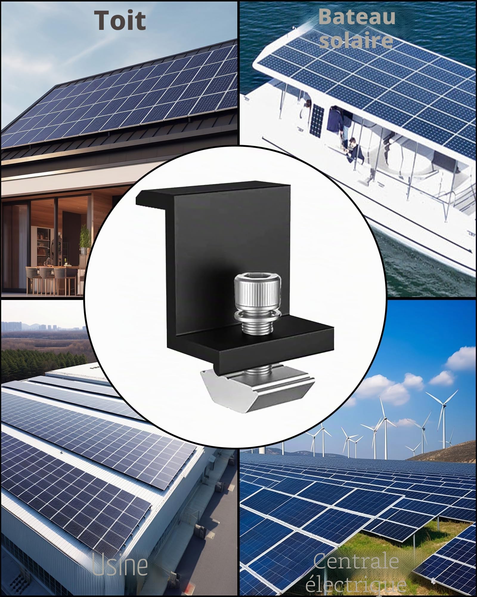 Kit de Fixation Panneau Solaire: 20 Pièces Support Panneau Photovoltaique en Aluminium 30 mm Support Montage Panneau Solaire en Z Avec Ecrous et Boulon