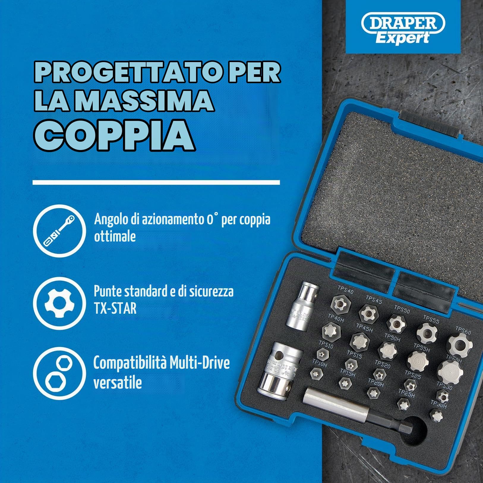 Draper Expert 23241 - Set 23 punte TX a stella 1/4"/3/8"