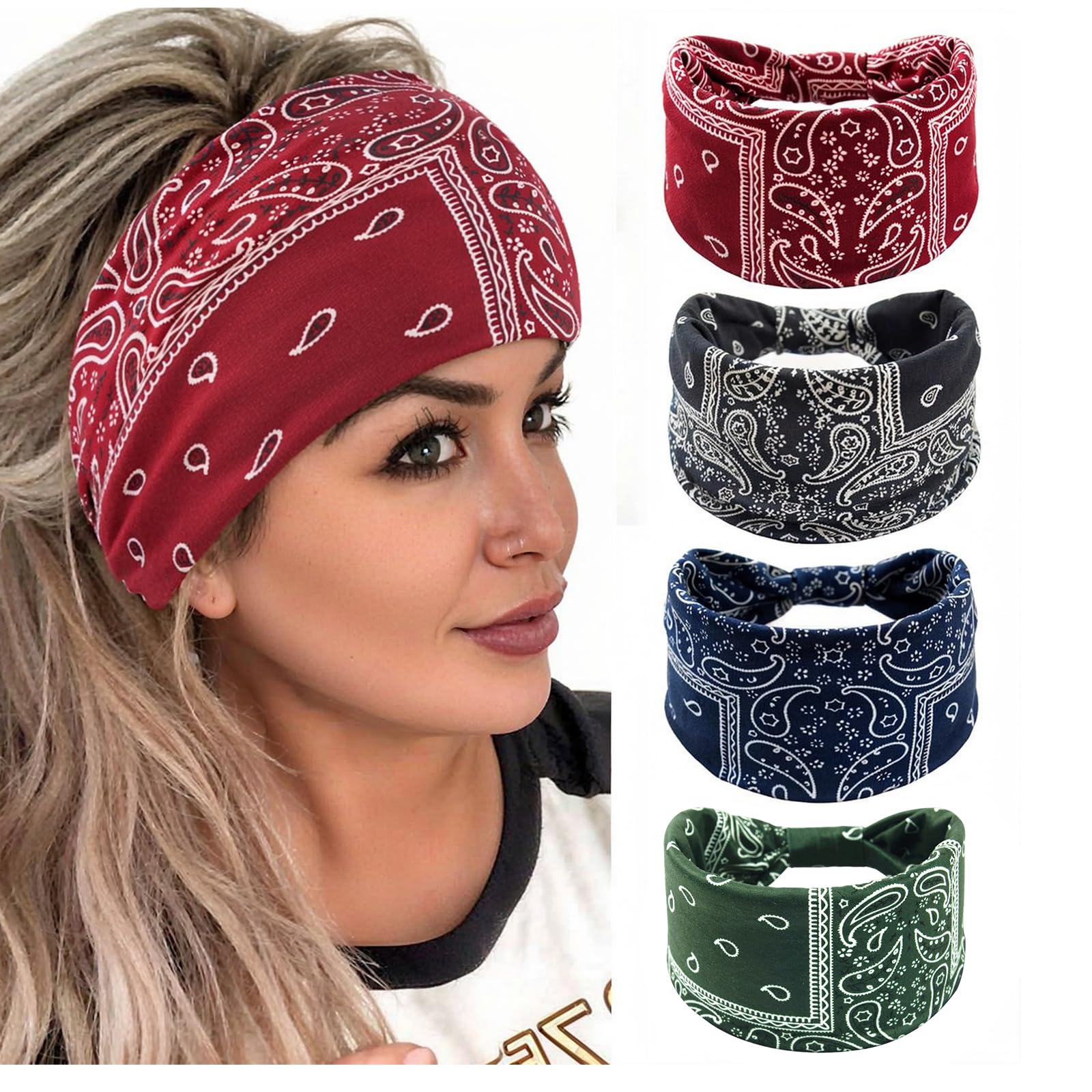 Culinavog Boho Haarband Set – 4 Stück, Breite Stirnbänder Mit Knoten – Für Yoga, Sport & Alltag
