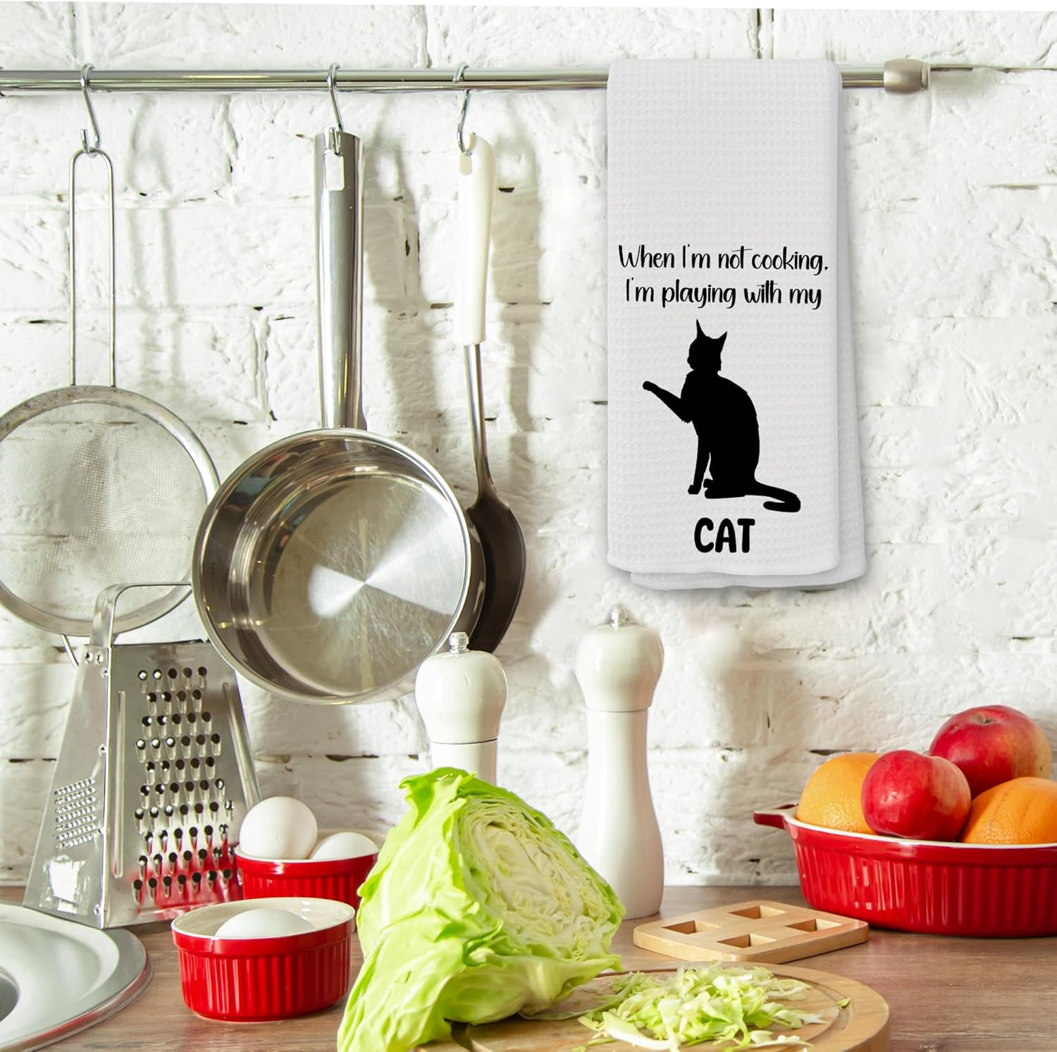 Funny Cat Kitchen Towels, Cat Lover Mom Lady Gifts for Women Dish Tea Towels for Kitchen, Pet Lover Gifts for Women, Black and White Kitten Decorative Hand Towel 16x24 Inch - Image 3