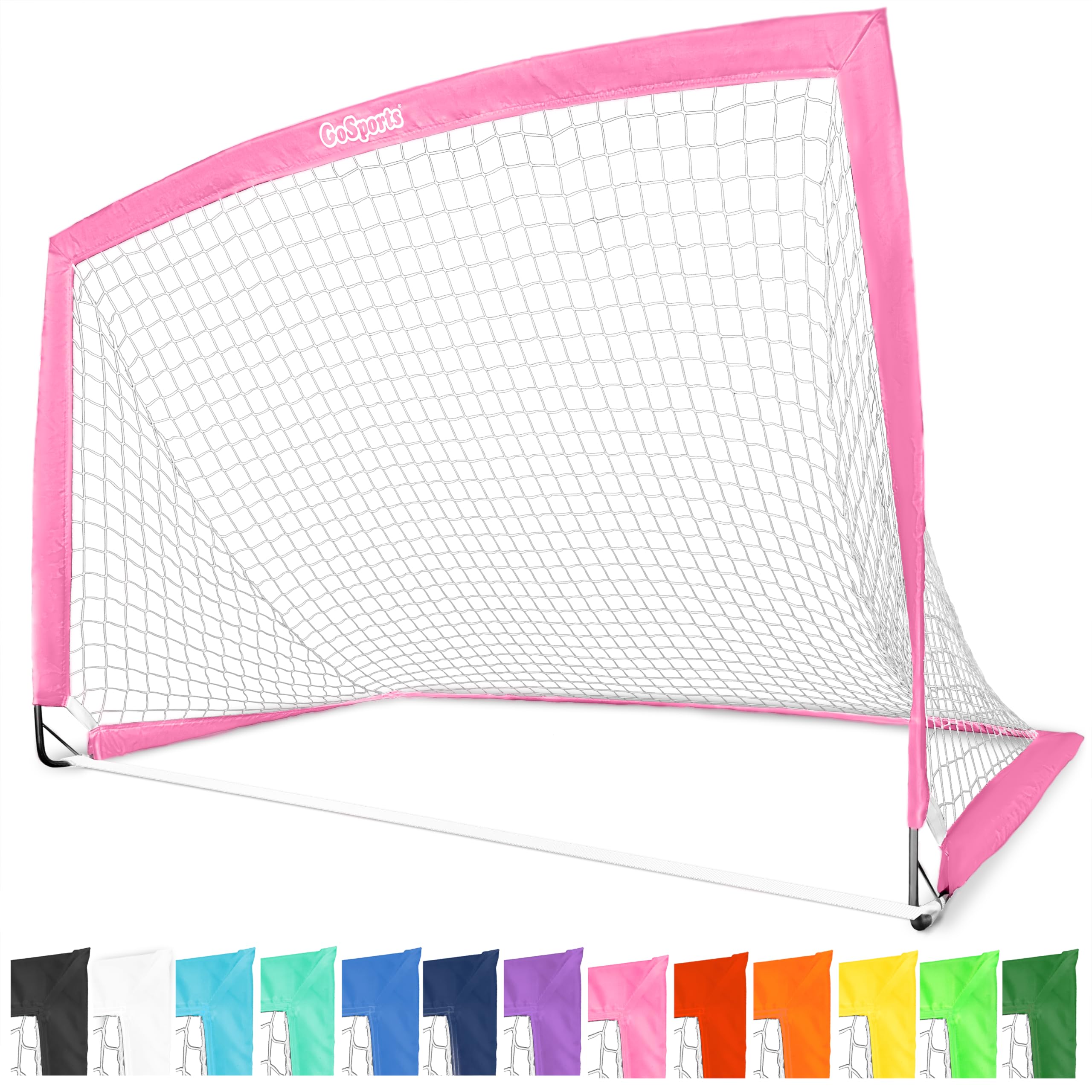 GoSports Portable Soccer Goals for Kids - 13 Color Options - Choose 4 x 3 ft or 6 x 4 ft - Team Tone Pop Up Nets for Backyard