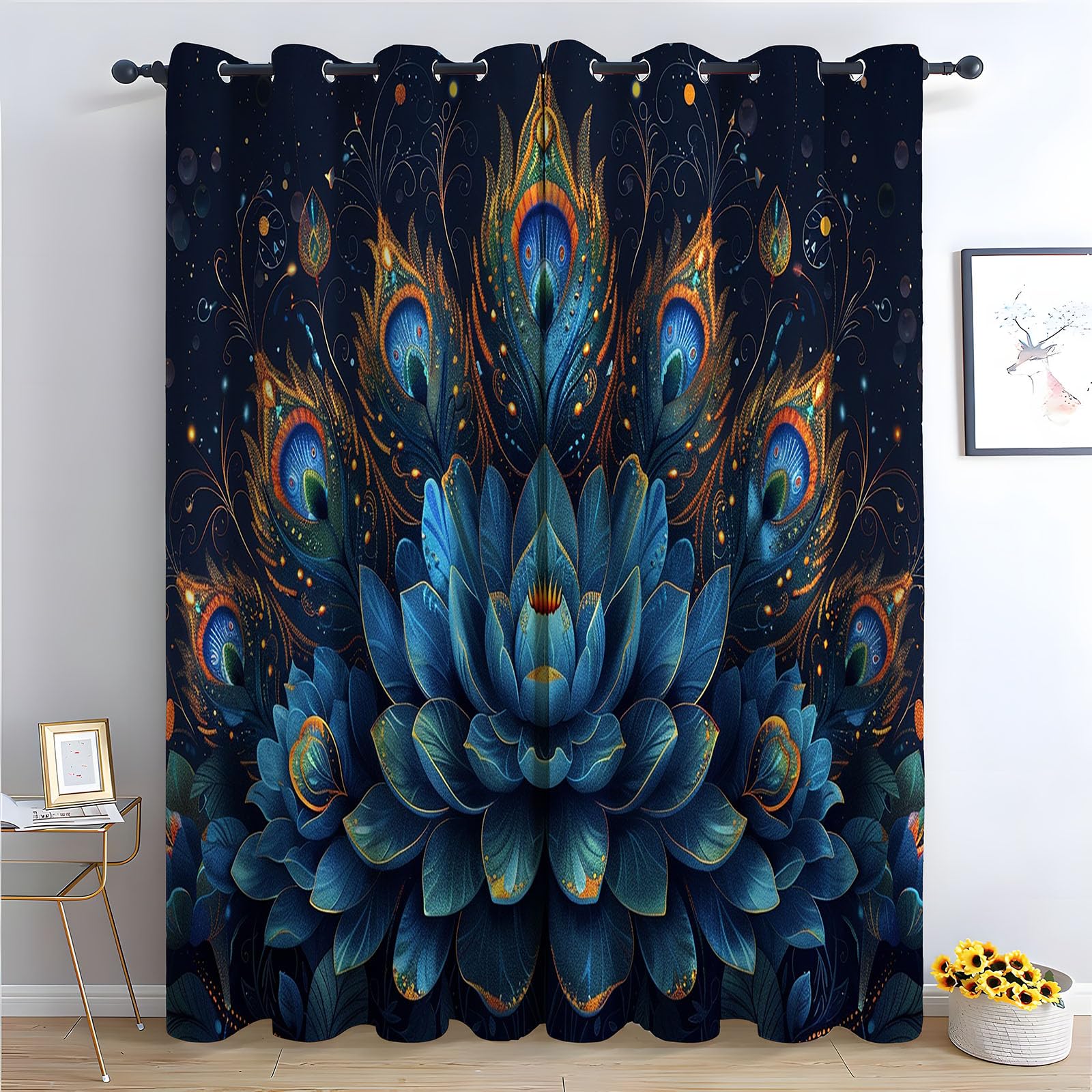 Rideaux occultants salon bleu plume paon rideau isolant thermique H220