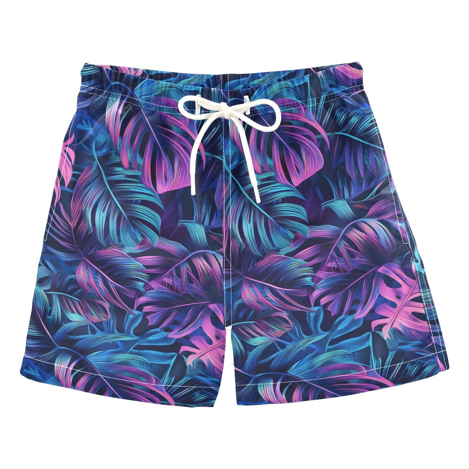 ALAZA Neon Tropical Leaves Boys Swim Trunks Quick Dry Toddler Boys Swim Board Shorts Swimwear L