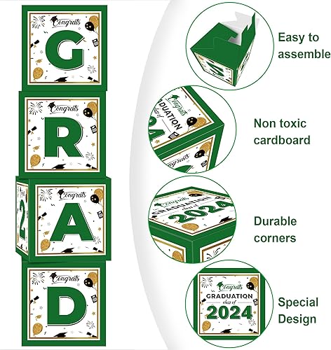 Miniatura 6 de Decoraciones de graduación de clase de 2024, 4 cajas de globos de graduación verdes, decoraciones de graduación 2024, suministros de decoración