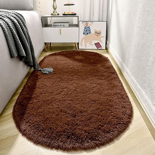 Miniatura 109 de LOCHAS Alfombra esponjosa para dormitorio, 2.6 x 5.3 pies, alfombra lanuda para dormitorio, mesita de noche, alfombra ovalada suave para sala