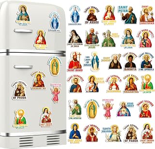 Xuhal 30 Pcs Catholic Saints Magnet Sticker Vintage Christian Magnetic Stickers Prayer Board Supplies Christian Kitchen Religious Refrigerator for Home Office Religious Gifts Catholic Party