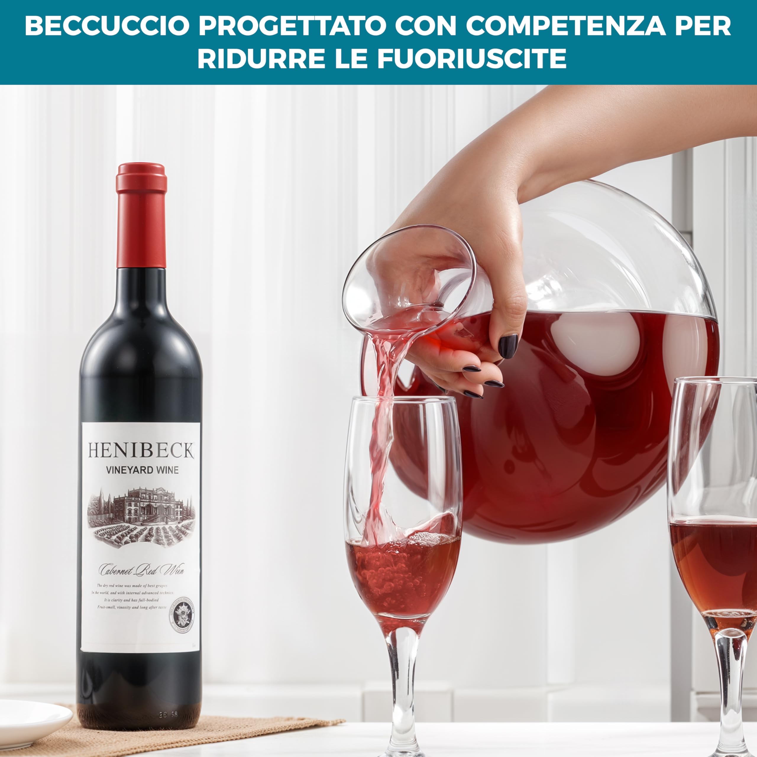 Winter Shore Elegante Decanter per Vino da 1,8 l - Caraffa Vetro Trasparente con Beccuccio Inclinato e Base Larga - Regali per Amanti del Vino - Brocca Zero BPA per Decantare, Aerare Liquori Pregiati