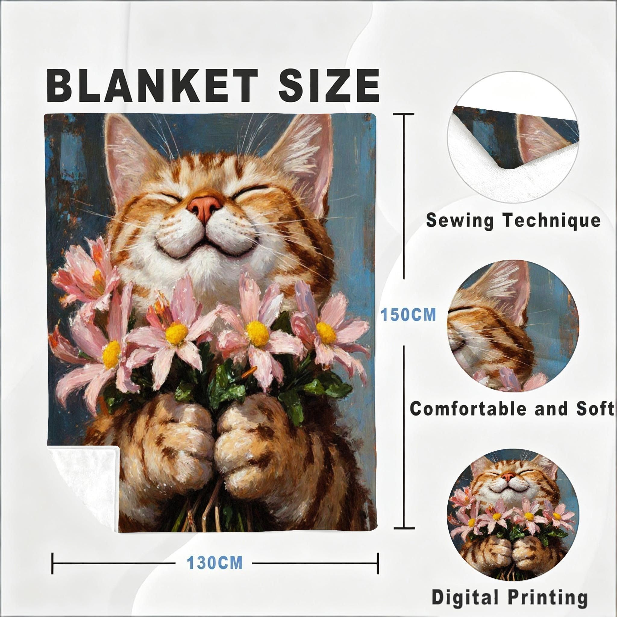 Manta Franela Sherpa 3D Gato Florido 240x260cm para Cama 180-A305