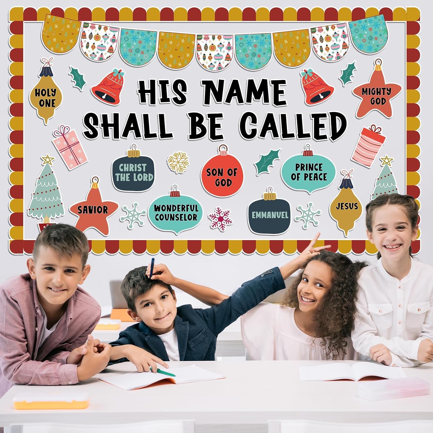 Christmas Jesus Bulletin Board His Name Shall Be Called Religious Bulletin Border Bible Lord Cutouts Christian Cardboard Set for Xmas Holiday Sunday School Jesus Classroom Church New Year Winter Decor