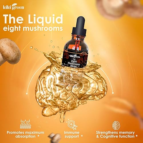 Miniatura 8 de Kiki Green Gotas de extracto líquido de 8 hongos, complejo adaptogénico para apoyo cognitivo, refuerzo de inmunidad, suplemento de melena de león