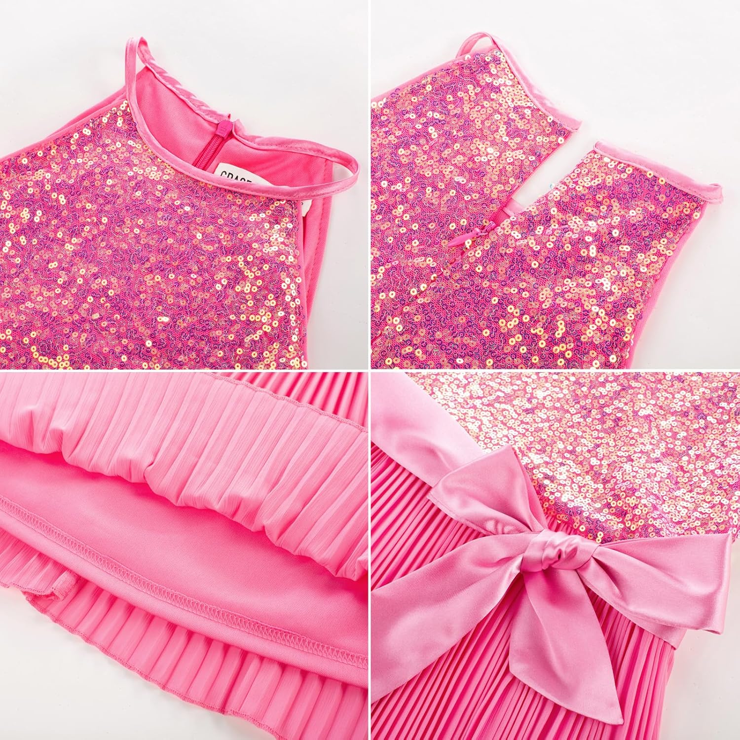 GRACE KARIN Girls Sequin Dress Christmas Party Dance Formal Birthday Fancy Sparkly Halter Chiffon Dresses Size 5-14