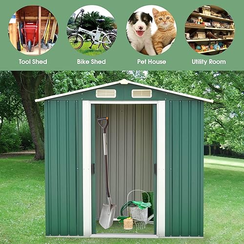 Miniatura 4 de Kinlife Cobertizo de almacenamiento de 4 x 6 pies, cobertizo de almacenamiento horizontal para exteriores, kit de cobertizo de metal, cobertizos de