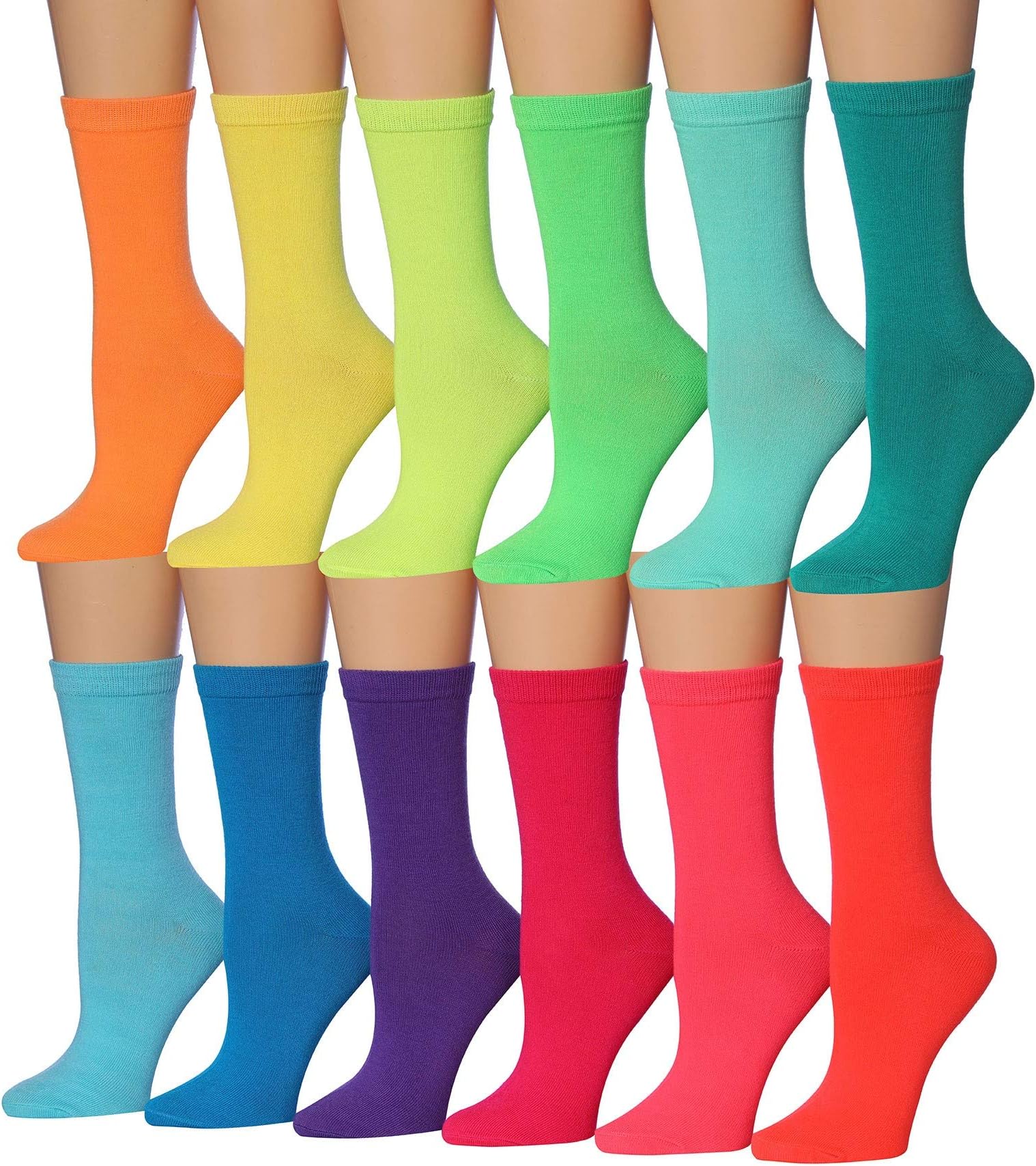 Tipi ToeWomen's 12-Pairs Lightweight Fun Colored Crew Socks