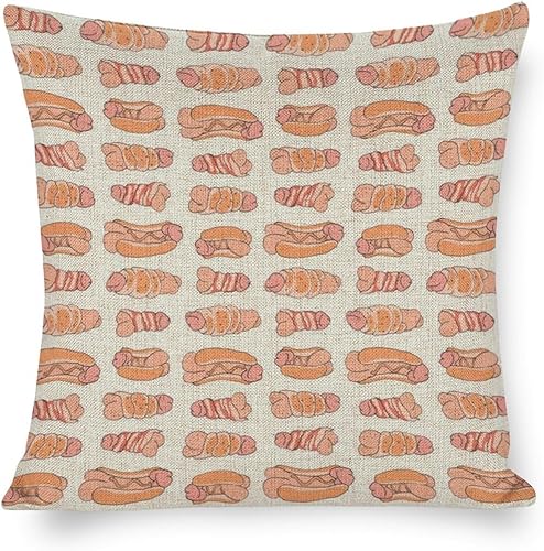 Happy Penis - Funda de almohada envuelta en pene dulce y tocino, funda de almohada de lino y algodón para el hogar, sofá, automóvil, 20 x 20 pulgadas
