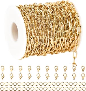 KYUNHOO 32.8 FT/10M Thin Paperclip Chain Bulk Aluminum Chain Link on Spool Gold Jewelry Making Chains for Craft DIY Finding Supplies