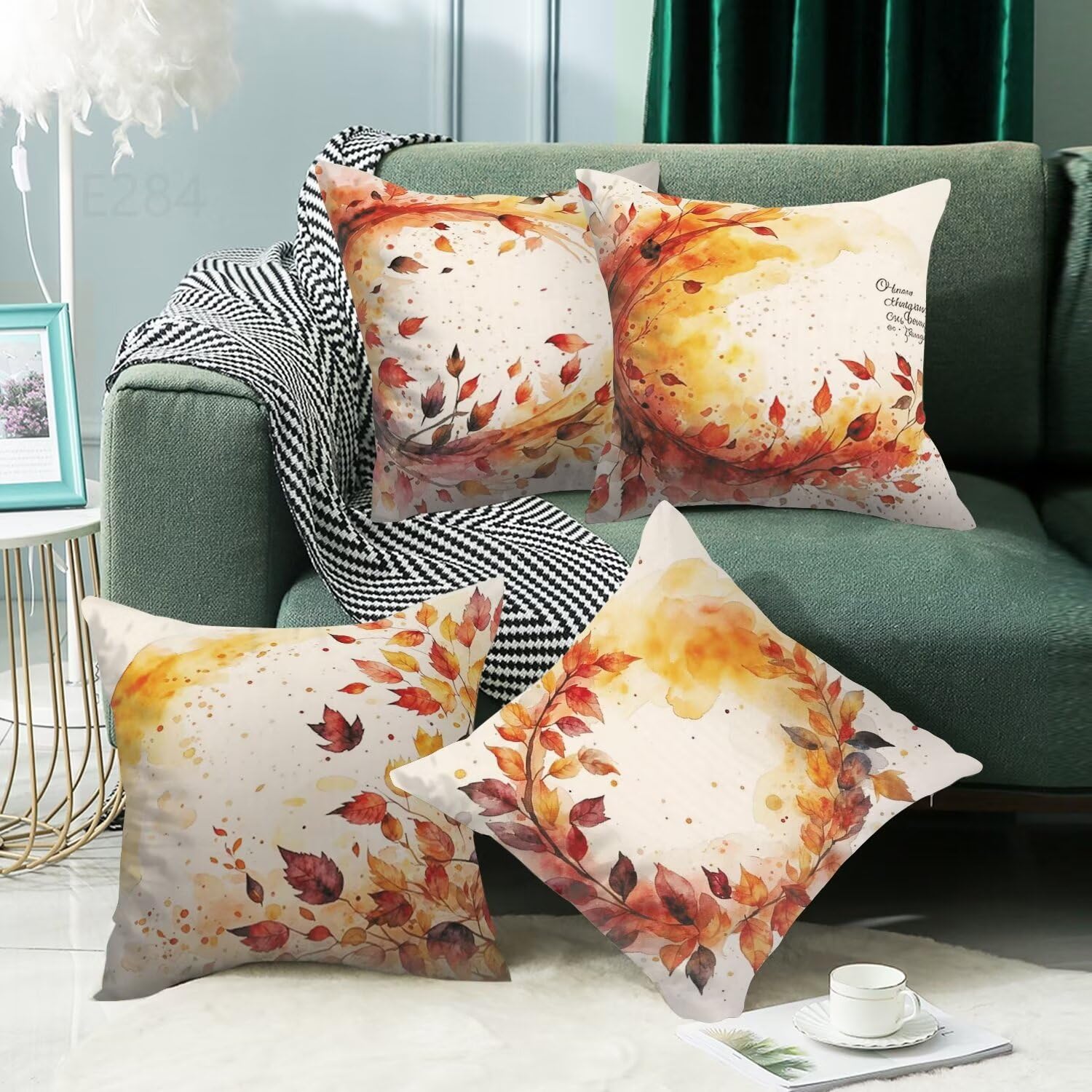 Giallo Federe Cuscini Divano 50x50cm,4 Pack Autunno Estate Esterno Cuscini per Divano,Doppio Lato Quadrato Morbido Cuscini Divano,per Divano Soggiorno Sedia Autunno Dekoration Cuscino,Regali LY-284