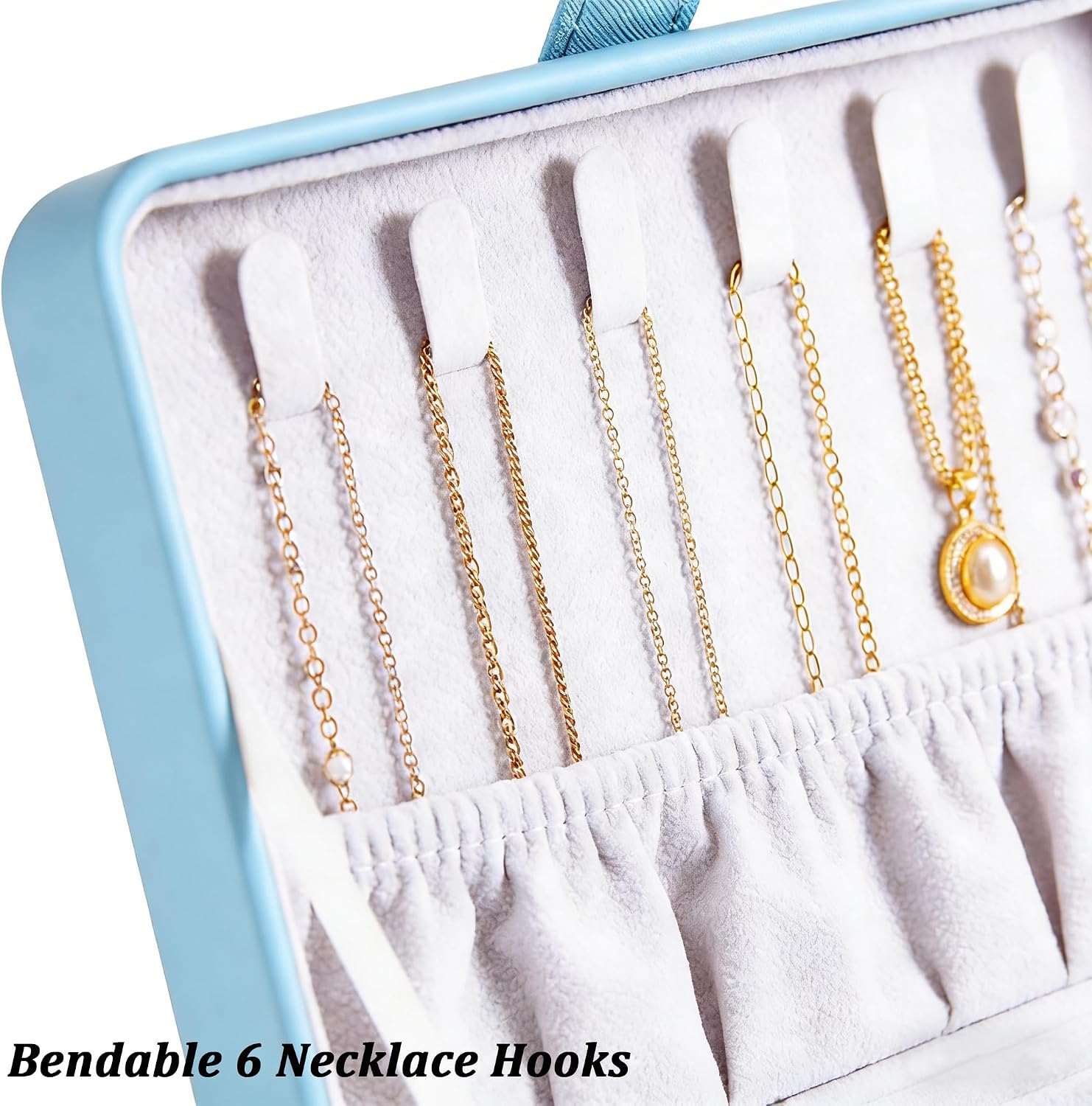 QBestry All-in-One Travel Jewelry Organizer for Women Blue | Small Jewelry Box with 68 Earring Holes | Compact Portable Jewelry Case for Earrings, Rings, Necklaces | Perfect Gifts for Mom Wife Girls image 3