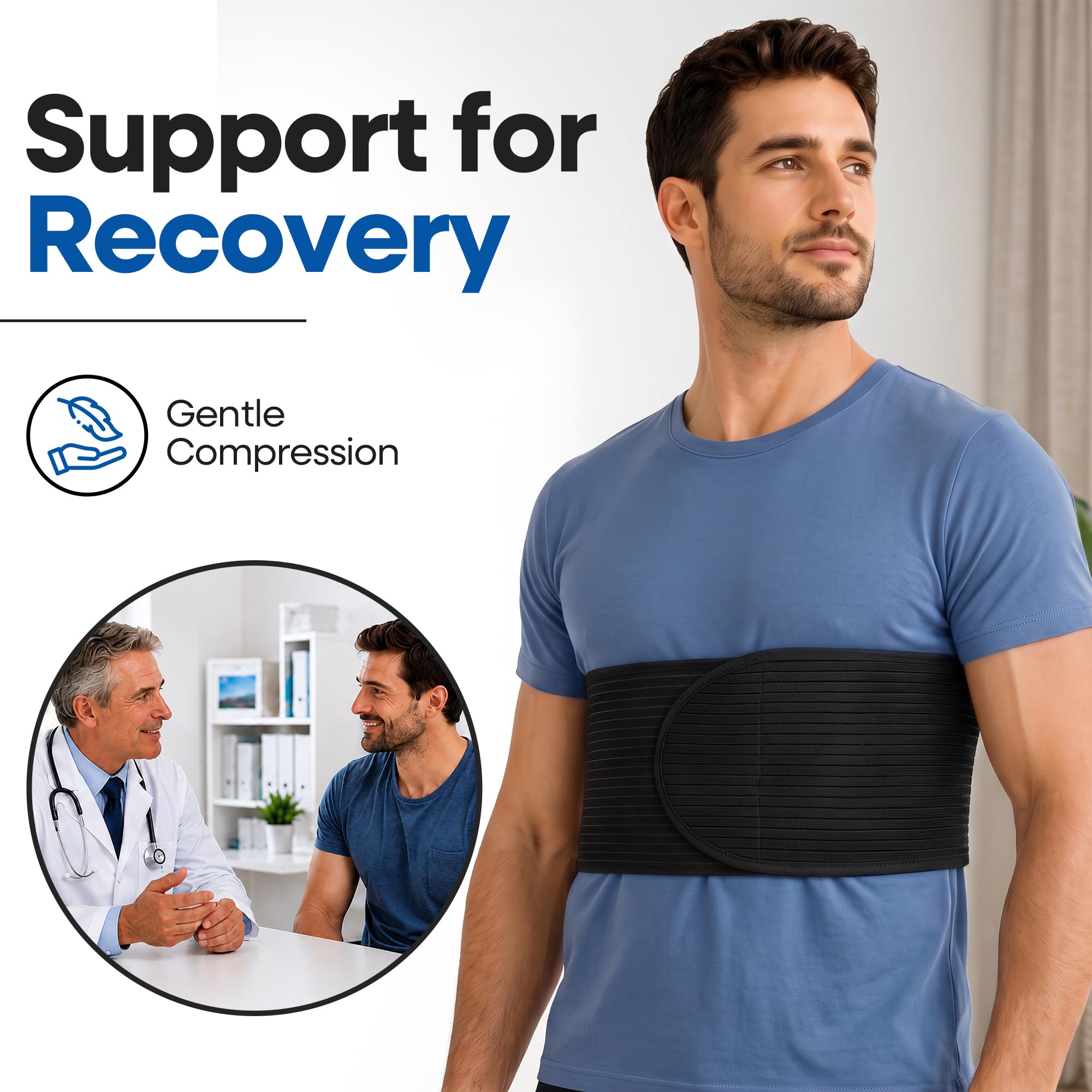 Chest Binder Rib Brace,Rib Belt to reduce Rib Cage Pain Chest Compression Support for Rib Muscle Injuries, Prellungen Ribs or Rib Flare Breathable Chest Wrap Breast Binder for Women or Men (Large/XL)