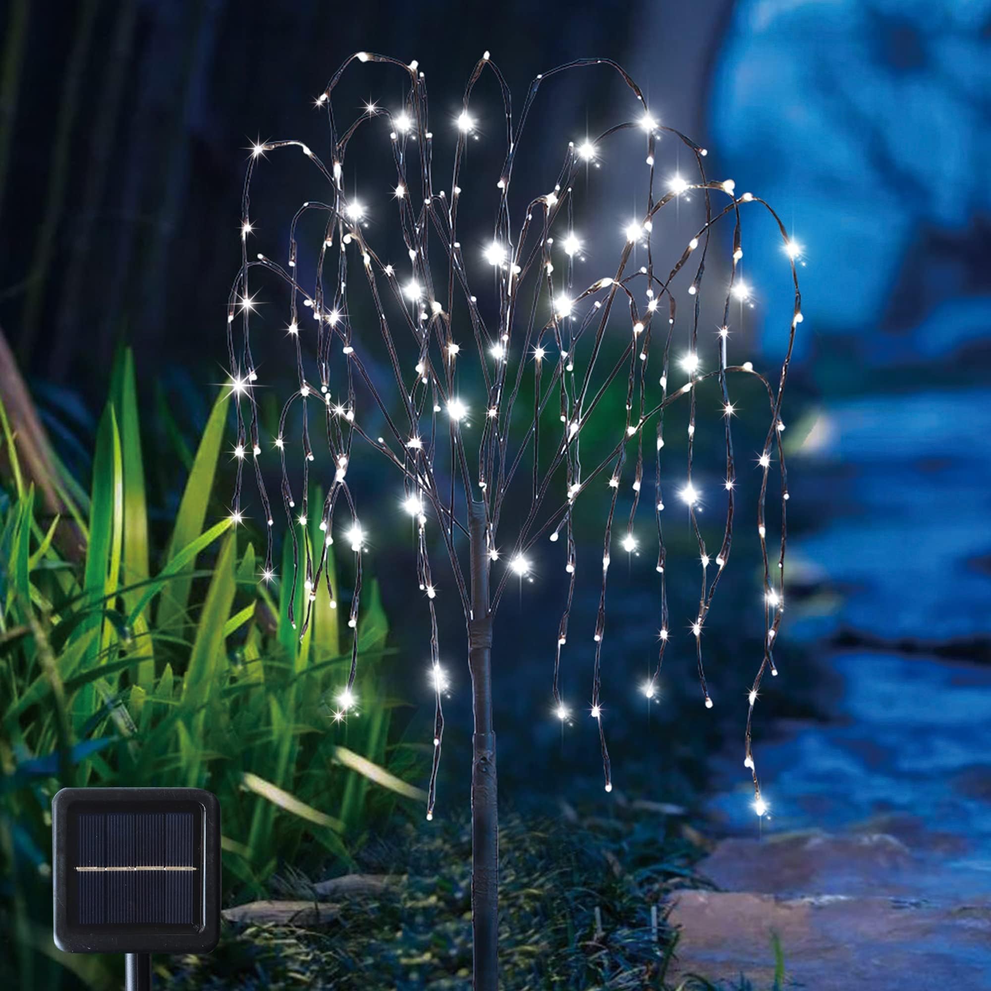 Solar Lighted Cherry Blossom Tree, 6 FT 200 LED Light Up Artificial Cherry Tree with Detachable Crystal Flower for Outdoor Porch Home Wedding Holiday Decoration, Cool White