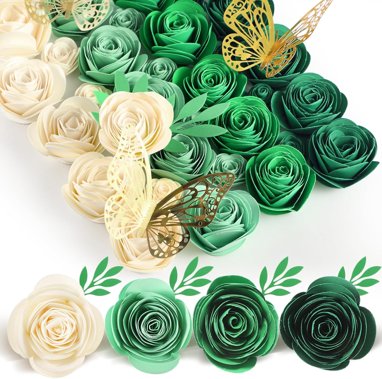 36 Pcs 3D Rolled Artificial Roses Paper Flowers for Crafts Graduation Cap Decoration Wall Decor Mini Crafts DIY Gift for Graduation Wedding Shadow Box Frame Cake Topper(Green)