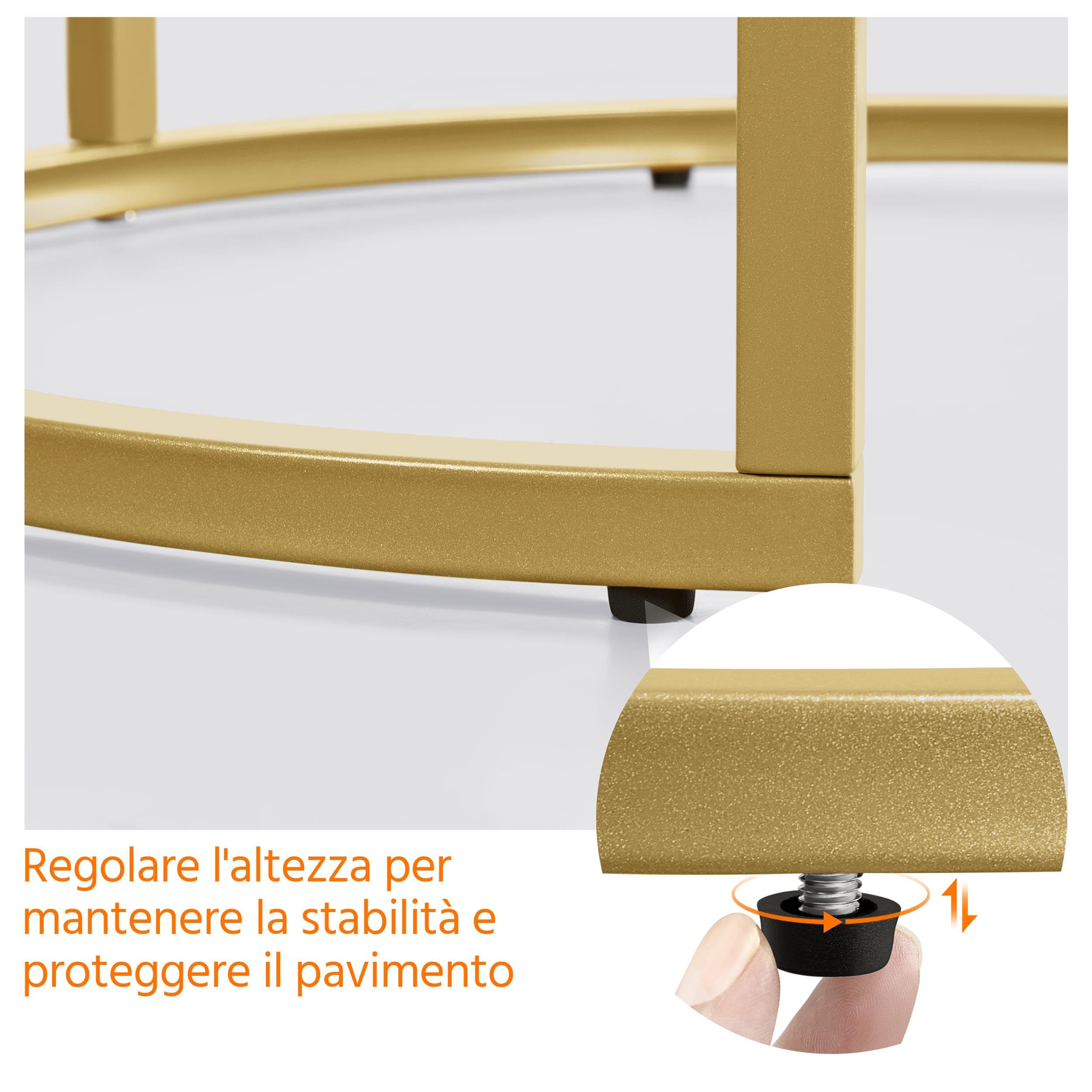 Set di 2 Tavolini da caffè Tavolino da Salotto Rotondi con Struttura in Metallo e Piano in Vetro Tavolino Salotto Moderno Soggiorno Ufficio Oro
