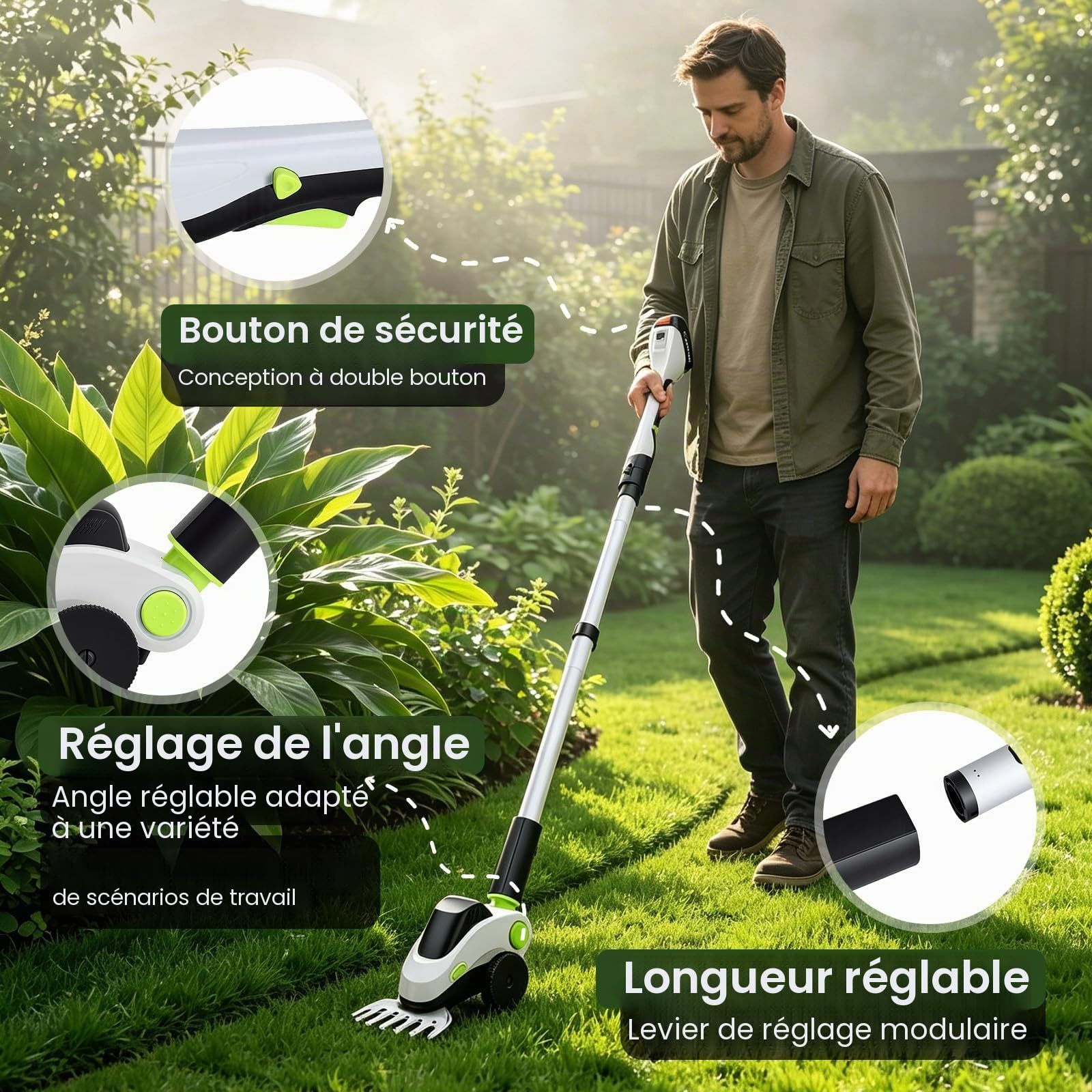 Taille Haie Electrique Telescopique 4-en-1 21V avec 2 Batteries 4,0Ah