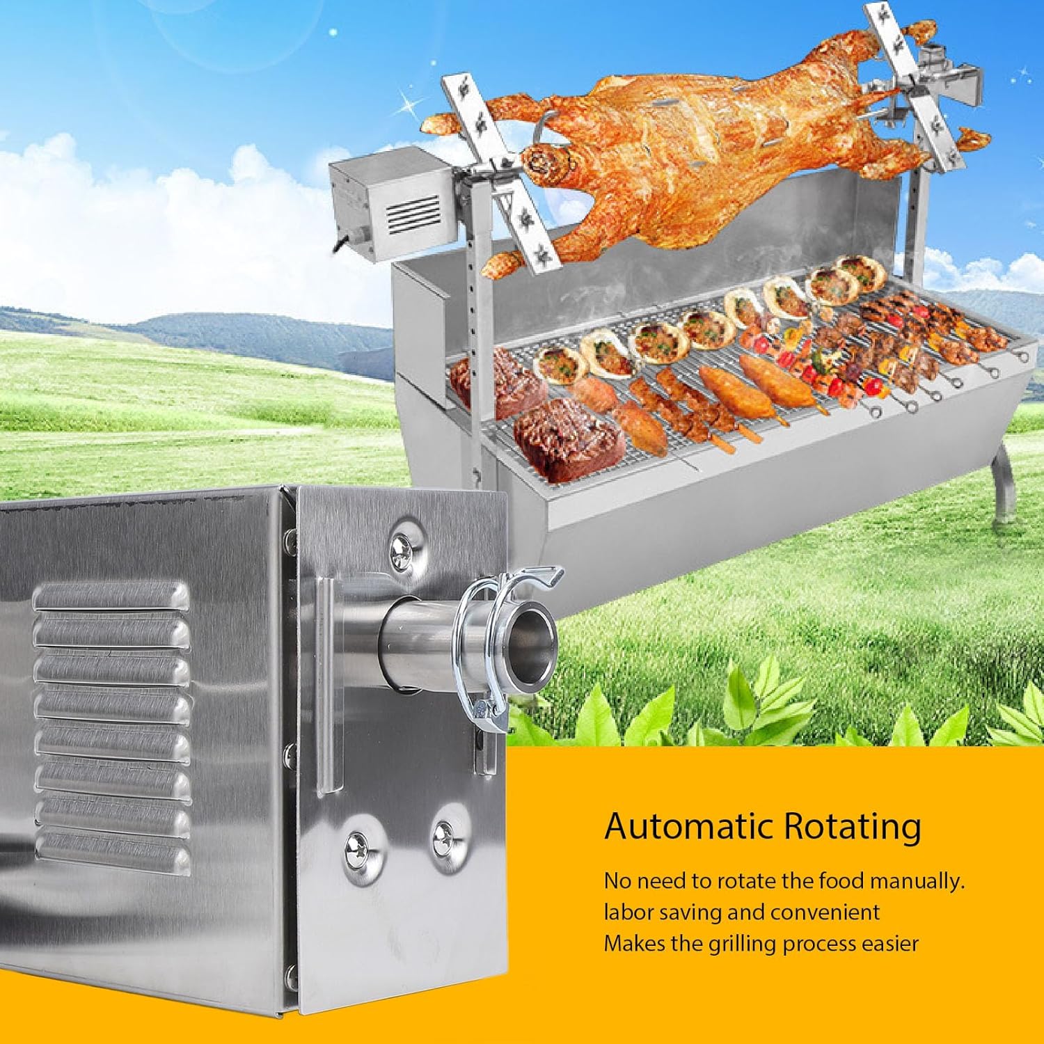 TOPINCN 45W Electric Rotisserie Motor,Outdoor Rotisserie Kit Stainless Steel BBQ Motor Roast Meat Grill (US Plug)